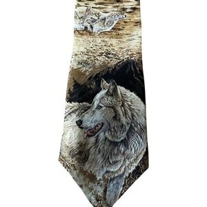 Wolf‎ 100% Silk Necktie Animal Print Nature Outdoors Menswear